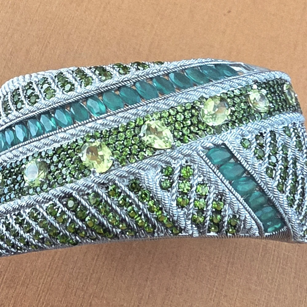 Judith Ripka Authentic Emerald & Silver and Silver Cuff Bracelet - Picture 4 of 9